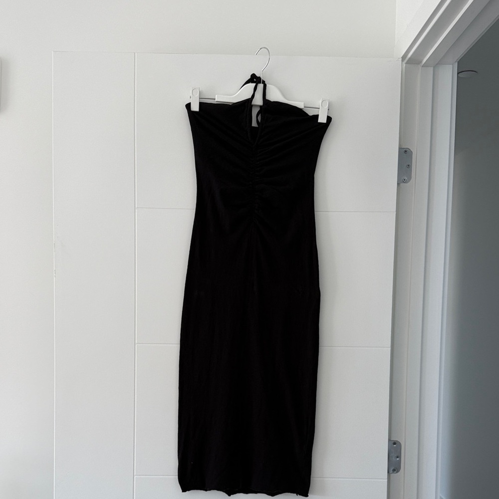James Perse Black Halter Ruched Dress